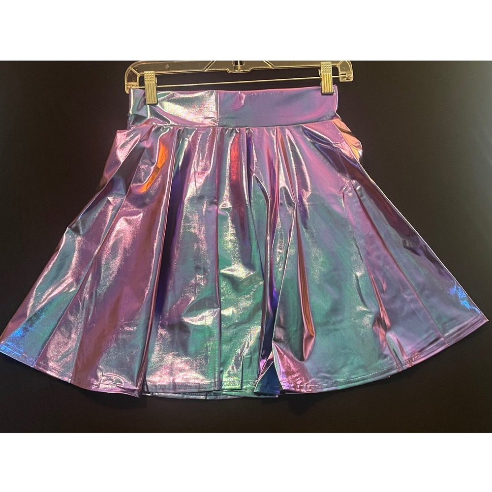 Purple Holographic Metallic Skater Skirt Iridescent Festival Mini Skirt Small